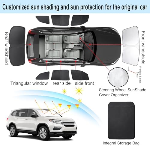 TINGLU Window Shades for Honda Pilot 2016-2026 EX-L Special Edition Elite Black Edition Touring Accessories Car Side Full Windows Rear Windshield Sun Shade Camping Sun UV Rays Privacy Protection 8PCS - Image 3