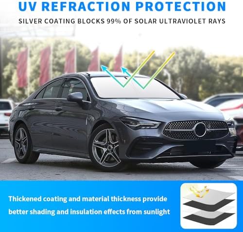Front Windshield Sun Shade Custom Fit Compatible for Mercedes Benz CLA200 2013-2018 Sunshade Foldable UV Ray Reflector Sun Visor Protector Accessories Shield Cover Reflective (for Benz CLA200) - Image 3