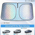 Foldable Windshield Sunshade | 5-Layer Laser Reflective Oxford Fabric Car Sun Shade with Steel Frame | UV Protection Heat Shield Sun Visor | Keeps Interior Cool & Protects Dashboard L(58 * 31 inch) - Image 3