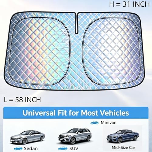 Foldable Windshield Sunshade | 5-Layer Laser Reflective Oxford Fabric Car Sun Shade with Steel Frame | UV Protection Heat Shield Sun Visor | Keeps Interior Cool & Protects Dashboard L(58 * 31 inch) - Image 3