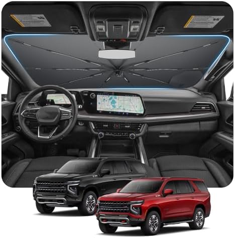 for Car Windshield Sunshade Umbrella 2021-2026 Chevrolet Tahoe Custom Fit Windshield Sun Protector Cover 6-Layer Heat-Resistant Fabric, Ultra-Strong Fiberglass Frame (for 2021-2026 Chevy Tahoe) by BSTW