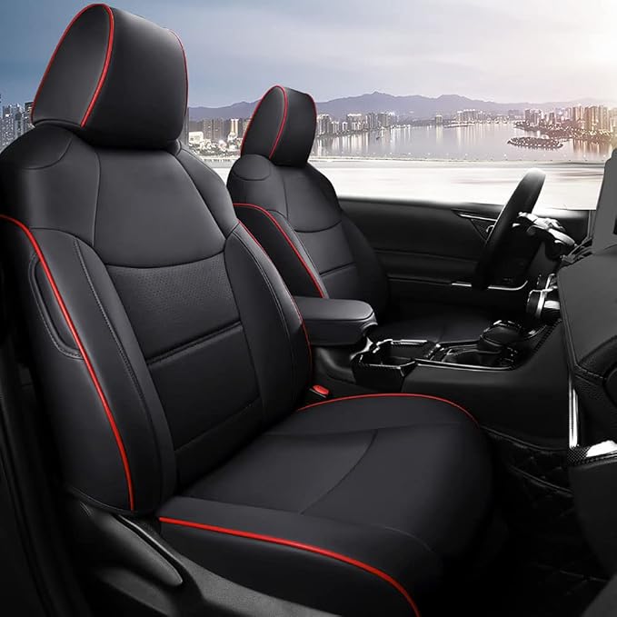 CocheFamilia Custom Fit Corolla Car Seat Covers for Select 2020 2021 2022 Toyota Corolla L LE - Full Set,Leather (Black with red Trim) by CocheFamilia