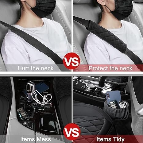 Front Car Seat Covers - Leather Seat Covers with Storage Pocket and Two Belt Pads, Anti-Slip Waterproof Universal Seat Covers for Cars Fit Cars Trucks SUV(Black,2 Pack) - Image 5