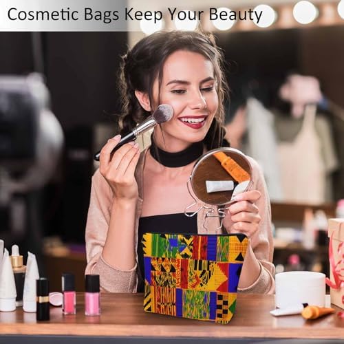 Women Cosmetic Bag African Pattern, African Tribal Ethnic Geometric Cute Makeup Bag For Purse Cosmetic Travel Bag For Toiletries Makeup Storage Bag Flax Skincare Bag Make Up Pouch Bags - Image 2