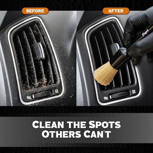 Premium Car Detailing Brush Set - Complete 6 Pack Kit - 2 Boar's Hair, 2 Ultra Soft, 2 Synthetic Bristles - Car Detail Brush for All Surfaces, Leather Seats, Air Vents, Wheels & Emblems, and More - Image 5