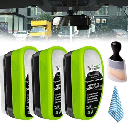 3PCS Automotive Oil Film Cleaning Brush,Car Clear Vision Glass Cleaner for Car Windows,Car Windshield Cleaner for Cleaning Brush and Improving Windshield Clarity & Visibility,Green by Unknown