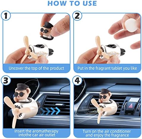 Car Air Freshener Cute Cartoon Teddy Bear Pilot Car Diffuser Rotating Propeller Automotive Air Outlet Fan Creative Car Perfume Decoration Cool Car Accessories - Image 3