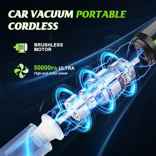 Cordless Car Vacuum Portable -Handheld Vacuum Cleaner 50000PA-High Power Suction & Blower for Car, Home, Office, Desktop, Keyboard,Pet Hair-2-in-1 Vacuum - with 2×4.0Ah Batteries - Image 2