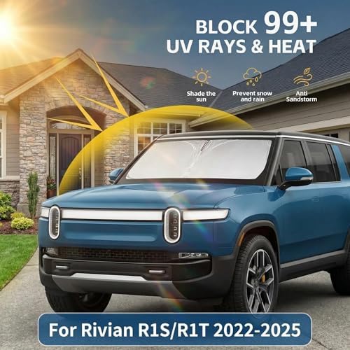 Windshield Sun Shade for Rivian R1S/R1T 2022-2024 2025 2026 Sunshade Front Window Shade Custom Fit R1S Accessories Sun Visor Foldable Shade Blocks UV Rays Accessories - Image 2