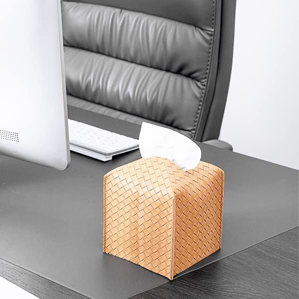 zoocatia Tissue Box Cover PU Leather Tissue Holder Square Facial Tissue Case Facial Paper Organizer Dispenser for Bathroom, Vanity Countertop, Tabletop, Car, Khaki | PU Leather，Easy to Fill, Easy Clean, Decorative Cube Tissue Box Holder for Office, Bat... - Image 2