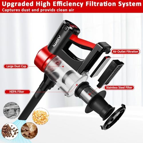 iwoly C150 Cordless Vacuum Cleaner with 2200mAh Rechargeable Battery, 18000Pa Cyclone Vacuum with HEPA Filter, Lightweight Portable Handheld Stick Vacuum for Home Hard Floor Car Cleaning - Image 4