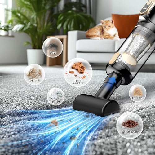 MONOZEL Mini Vacuum Cleaner for Car, 18000Pa 2 in 1 Vacuum Cleaner&Air Duster, 130W Brushless Motor Handheld Vacuum Cordless with 7800mAh Battery, LED Light, Multi-Nozzles for Home, Office, Pet - Image 3