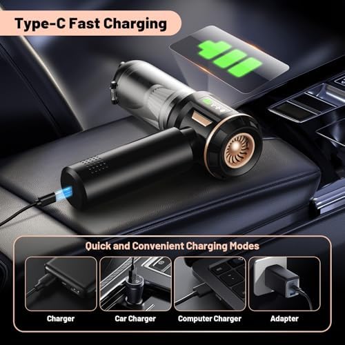 28000Pa Cordless Handheld Vacuum Cleaner, 4-in-1 100W Brushless Motor Car Vacuum with 6000mAh Battery & LCD Display, LED Light & Multi-Nozzles for Car, Home, Office, Pet Hair - Image 5
