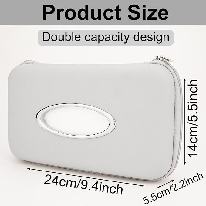 Car Tissue Holder, Sun Visor Tissue Holder, Zipper Car Visor Napkin Holder, PU Leather Backseat Tissue Case for Auto Vehicle (Grey) - Image 6