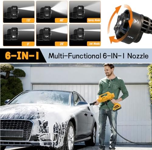 Cordless Car Cleaner Tool Compatible with Dewalt 20V Max Battery, Portable Power Yard Cleaner with 6-in-1 Nozzle + Garden Hose Connector, Handheld Water Cleaner for Car/Garden/Boat (Tool Only) - Image 5