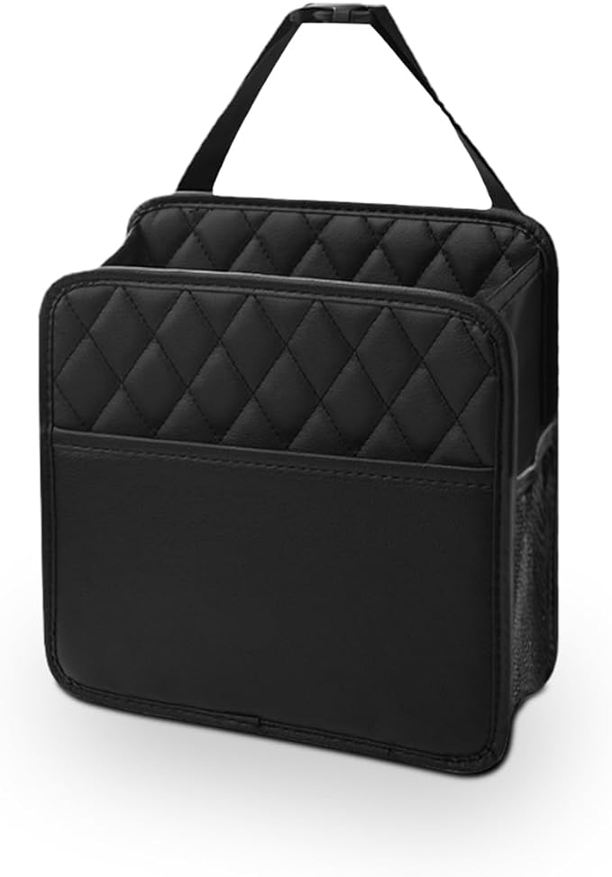 LAINLOY Classic Car Backseat Organizer, Black, 8L Capacity, Foldable, Hanging Mount, PU Leather, Unisex, 1 Count by Unknown