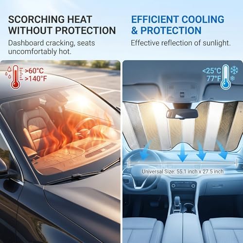 1 PC Car Windshield Cover, Foldable Sunshade for Front Window, Reflective Heat & Privacy Protection, Universal for Most Cars, Trucks, SUVs (Silver) - Image 3
