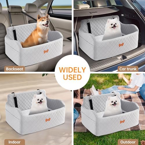 Car Seat for Large Size Dog, Booster Seat for Dogs Under 55 lbs or 2 Small Dogs, Soft Car Dog Bed Filling in Thick Memory Foam with 2 Safety Leashes and Storage Pocket (Grey) - Image 6