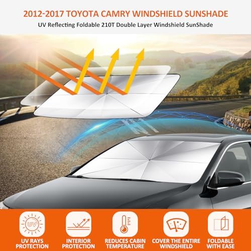 Bestview Windshield Sun Shade Umbrella for 2012-2017 Toyota Camry,Custom Fit Front Window Sunshade Sun Visor Blocks UV Rays & Keeps Your Vehicle Cool, 360° Rotation Bendable Shaft - Image 2