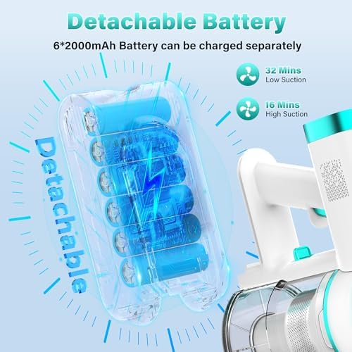 Tikom V500 Cordless Vacuum Cleaner for Home, 40000Pa/450W Stick Vacuum with LED Touch Screen, Charging Wall Dock, Anti-Tangle, Lightweight Handheld Vacuum for Pet Hair, Hard Floor, Carpet, Blue - Image 6