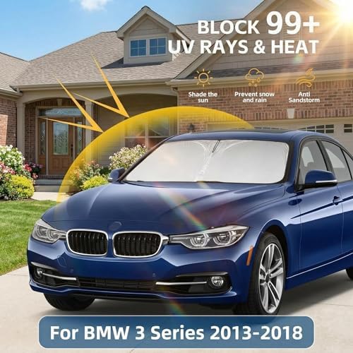 Windshield Sun Shade for BMW 3 Series 2013-2018 Sunshade Front Window Shade Custom Fit 3 Series Accessories Sun Visor Foldable Shade Blocks UV Rays Accessories - Image 2