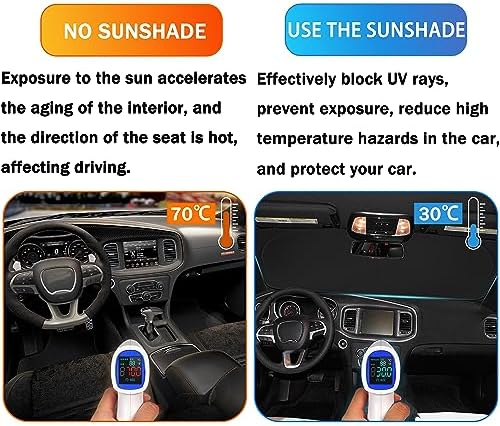 Front Windshield Sun Shade Fit for Dodge Charger Challenger Durango Journey Universal Fit to All Dodge Cars Foldable Sun Visor Protector Custom Fit Dodge Window Sunhade (Orange Trim) - Image 5