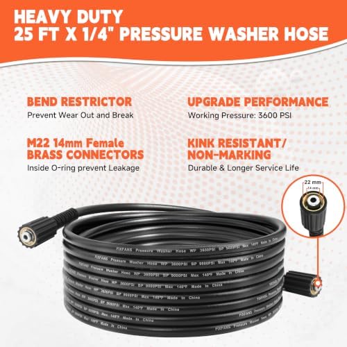 FIXFANS Pressure Washer Gun and Hose Kit, 25FT Power Wash Hose, M22 Fitting - Image 5