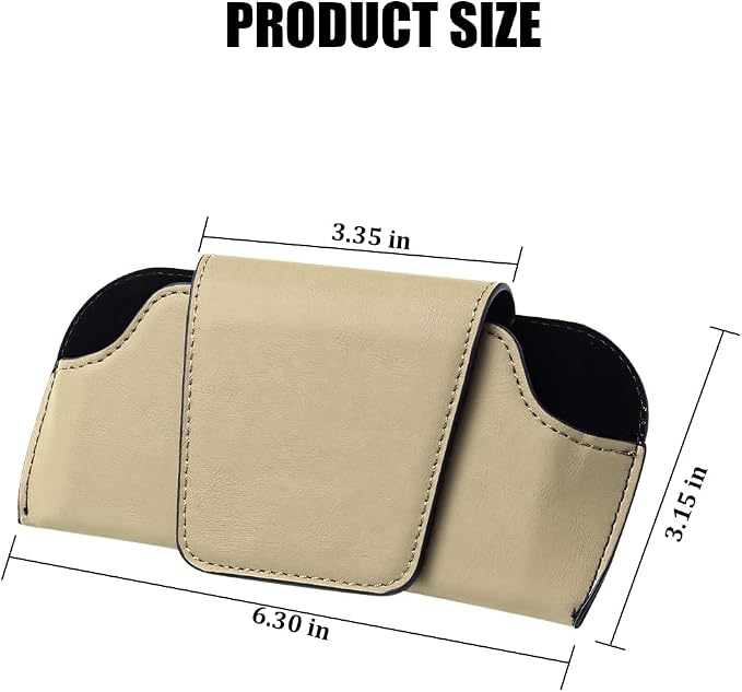Sunglass Holder for Car Visor, PU Leather Magnetic Vehicle Glasses Organizer Box with Clips, Automotive Interior Eyeglasses Storage Case Accessories, Universal for Most Vehicles (Beige) - Image 2