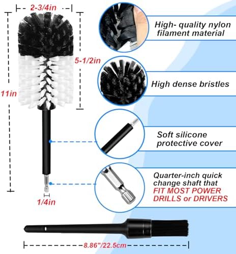 Wheel Brush Kit, Soft Drill Wheel Cleaner Brush, No Scratches Highly Dense Car Cleaning Brush Set for Wheels, Rims, Engines, Exhaust(White/Black,2Pcs) - Image 6