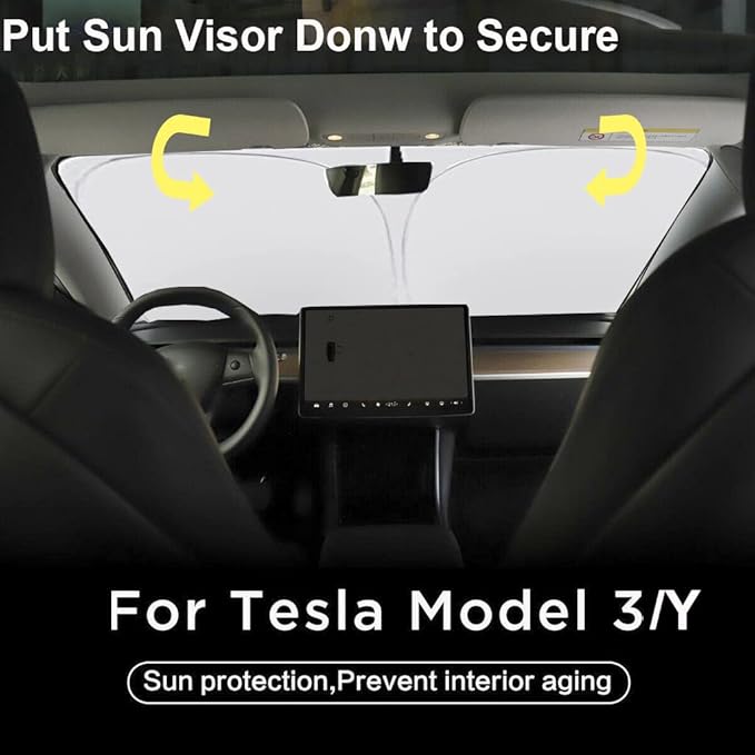 Gven Windshield Sun Shade for 2017-2026 Tesla Model Y/Model 3 Sunshade Accessories Foldable Sunshade (Fit 2025-2026 Model Y Juniper / 2024 Model 3 Highland) Blocks UV Rays Keep Car Cool (Black Eyes) - Image 6