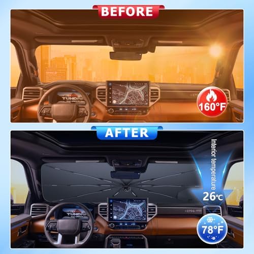 for Windshield Sunshade Umbrella for 2022-2026 Toyota Tundra 3rd Gen Custom Fit Windshield Sun Protector Cover 6-Layer Heat-Resistant Fabric, Ultra-Strong Fiberglass Frame (for 2022-2026 Tundra) - Image 2
