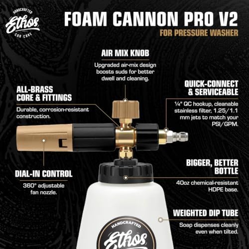 Ethos Foam Cannon Pro V2 for Pressure Washer – Adjustable Car Foam Sprayer with with 1/4” Quick Connector – Heavy Duty Foam Cannon for Gas and Electric Pressure Washers - Image 3