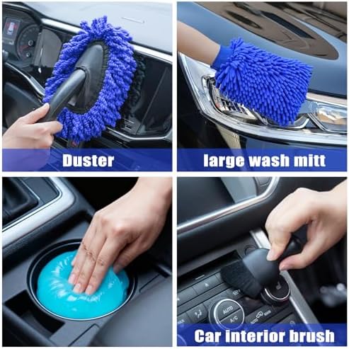 Car Wash Detailing Kit Cleaning Kits with Foam Gun Sprayer, Car Wash Brush and Large Wash Mitt Duster for Car Interior and Exterior Cleaning (Blue) - Image 5