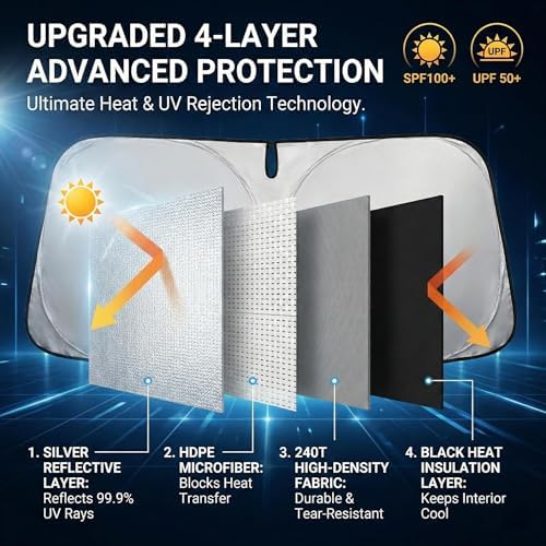 for Chevy/Chevrolet Blazer Windshield Sun Shade 2019-2023 Sunshade Front Window Shade Custom Fit Blazer Accessories Sun Visor Foldable Shade Blocks UV Rays Accessories - Image 3