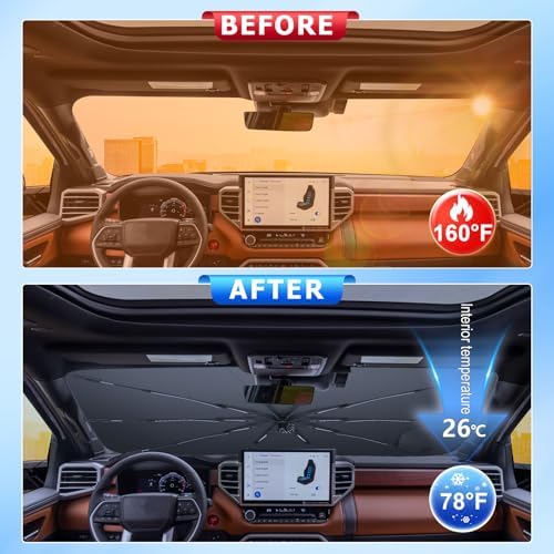 for Car Windshield Sunshade Umbrella 2023-2026 Toyota Sequoia Custom Fit Windshield Sun Protector Cover 6-Layer Heat-Resistant Fabric, Ultra-Strong Fiberglass Frame (for 2023-2026 Toyota Sequoia) - Image 2