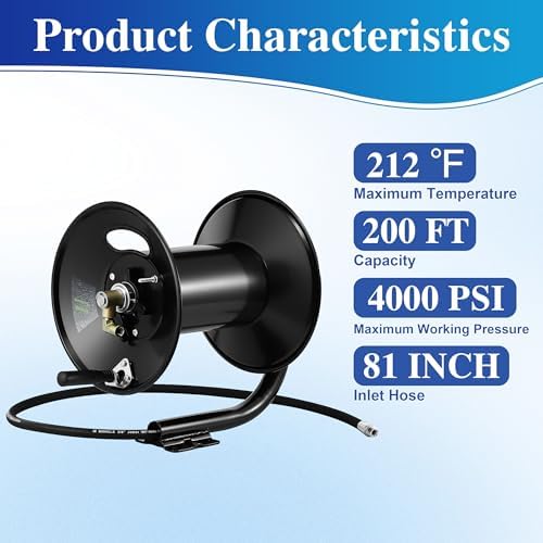 M MINGLE Pressure Washer Hose Reel 200ft x 3/8" / 350ft x 1/4", 4000 PSI - Image 2