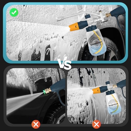 Sooprinse Pressure Washer Foam Cannon with Short Pressure Washer Gun, Dual Connector Accessory, Snow Soap Attachment for Car Wash, 5 Nozzles Tips with 1/4” Quick Connect， 4000 PSI - Image 5