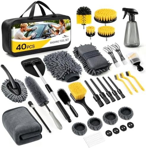 40 Pcs Car Detailing Kit Interior, Tote Includes Premium Drill Brush by Noonchili