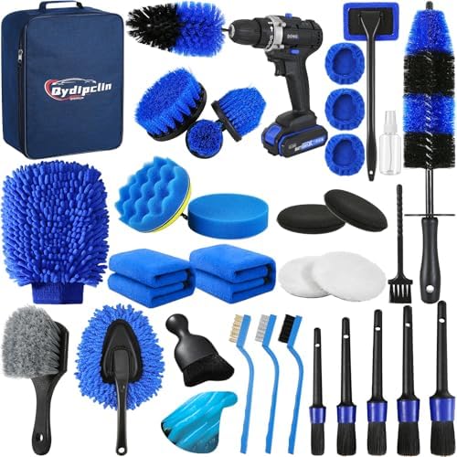 Qydipclin 34Pcs Car Detailing Kit, Car Detailing Brush Set, Car Wash Cleaning Kit, Car Detailing Brushes, Professional Car Care Kit for Interior Exterior Wheels, Blue by Qydipclin