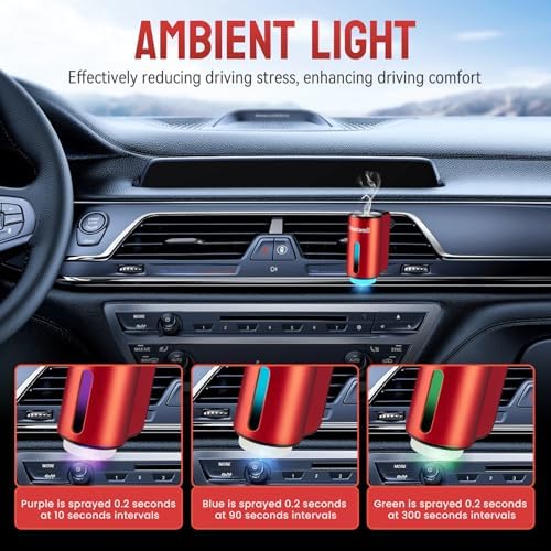 Featwell Car Air Freshener, Three Adjustable Modes Intelligent Aroma Diffuser, Rechargeable Car Diffuser Air Freshener, Red - Image 5