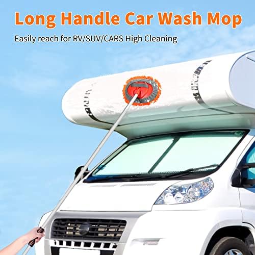 Wontolf 62'' Car Wash Brush with Long Handle, Scratch-Free Soft Bristles Sturdy Car Wash Mop, Complete Cleaning Brush Kit Wash Mitt Towel Windshield Squeegee Wheel Tire Brush for Car Truck RV Orange - Image 2