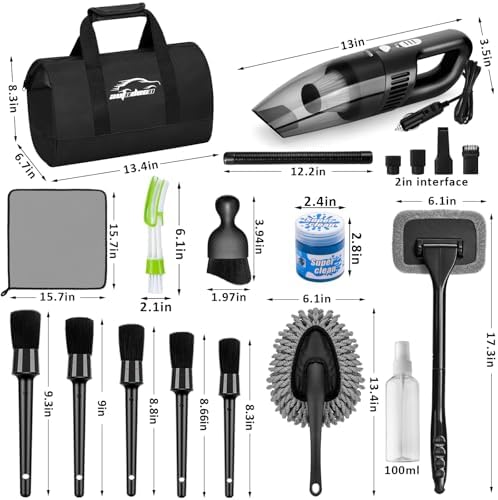 Car Cleaning Kit, Car Vacuum Interior Detailing Cleaner Kit with High Power Handheld Vacuum, Brush Set, Windshield Tool, Duster, Towels, Complete Car Care Tools for Women (Black) - Image 7