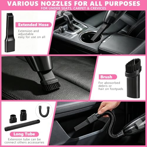 21PCS Car Detailing Kit Interior Cleaner - with Handheld Car Vacuum, Windshield Cleaning Tool, Detailing Brushes, Car Cleaning Supplies Kit for Women Men (Pink) - Image 3