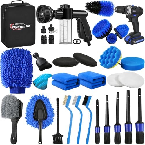 Qydipclin 35Pcs Car Detailing Kit, Car Detailing Brush Set, Car Wash Cleaning Kit, Car Detailing Brushes, Professional Car Care Kit for Interior Exterior Wheels, Blue by Qydipclin