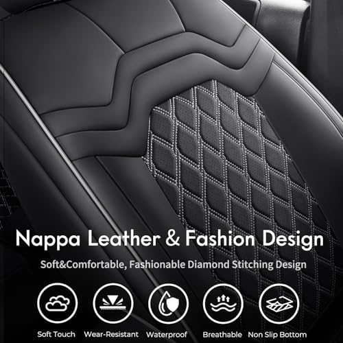 Huidasource Seat Covers for Jeep Wrangler JL 2018-2026, Cupholder Compatible, Waterproof Leather Seat Cover Full Set for Jeep Wrangler JL 4-Door, Custom Fit Seat Cushion Covers (Full Set/Black&White) - Image 4