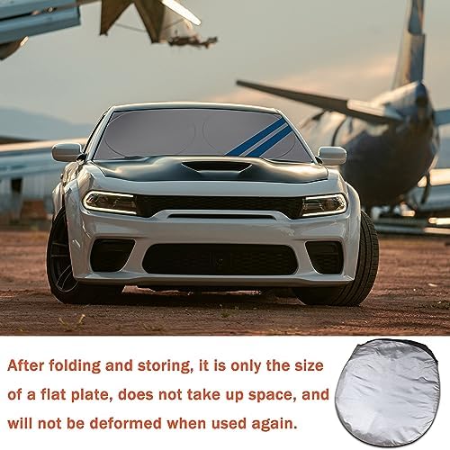 Front Windshield Sun Shade Fit for Dodge Charger Challenger Durango Journey Universal Fit to All Dodge Cars Foldable Sun Visor Protector Custom Fit Dodge Window Sunhade (Blue Trim) - Image 7