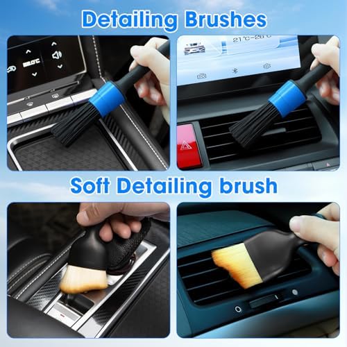 Windshield Cleaner Tool, Car Interior Cleaning Kit with Extendable Handle and 3 Reusable Microfiber Pads, Auto Glass Wiper and Detailing Brush Kit for Car & Home Window, Blue - Image 6
