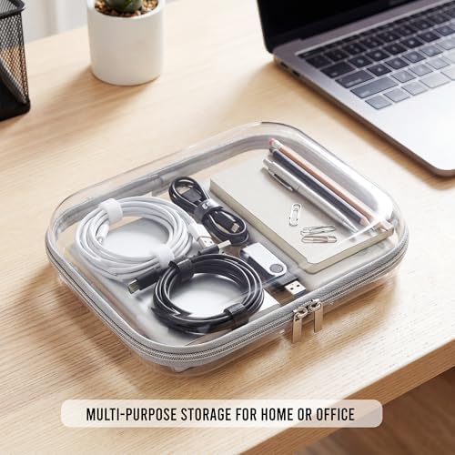 2pcs Clear zipper pouches | Hard sided pencil case | Hard shell zipper case | Hard case organizer for airline travel | Makeup or toy storage - SILVER - Image 6
