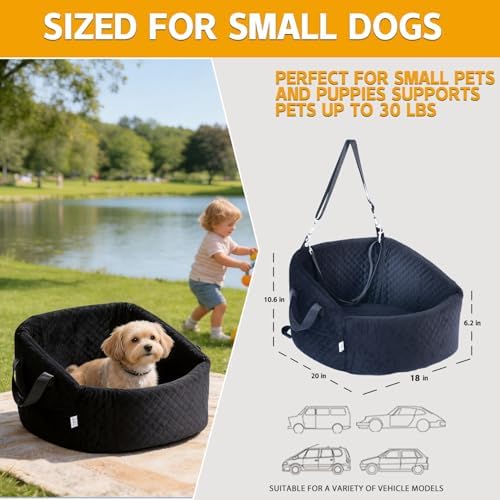 Dog Car Seat for Small Dogs, Elevated Pet Booster Seat | Soft Velvet Travel Bed with Safety Leash, Supportive Cushioning & Washable Cover for Cars, SUVs and Trucks, Up to 30 lbs - Image 3