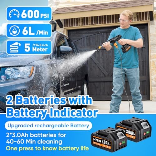 Portable Cordless 600PSI Pressure Washer, 6-in-1 Nozzle with Jet Nozzles - Image 2